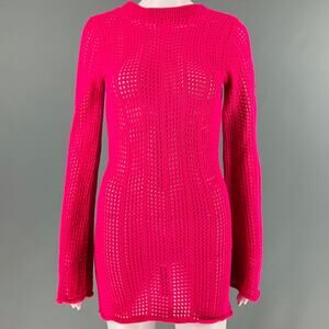NO BRAND Size S Pink Fuchsia Knit See Through Crochet Open Back Mini Dress